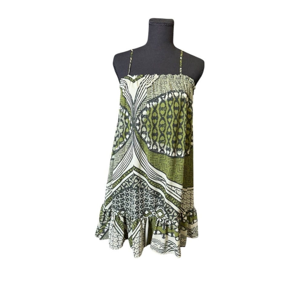 Stile Benetton Mini Dress Women Green‎ Geometric Tribal Print Ruffle Excellent